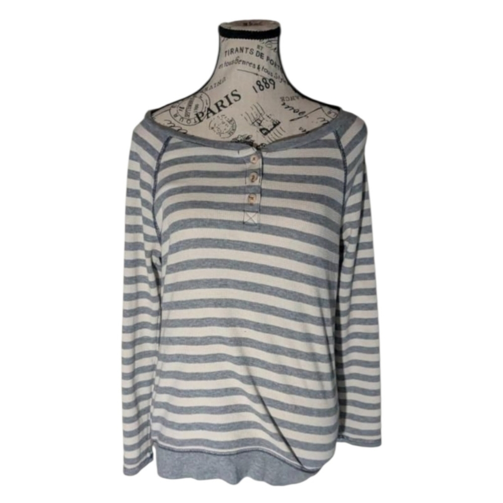 Madewell Striped Waffle Knit Henley, Size X-Small